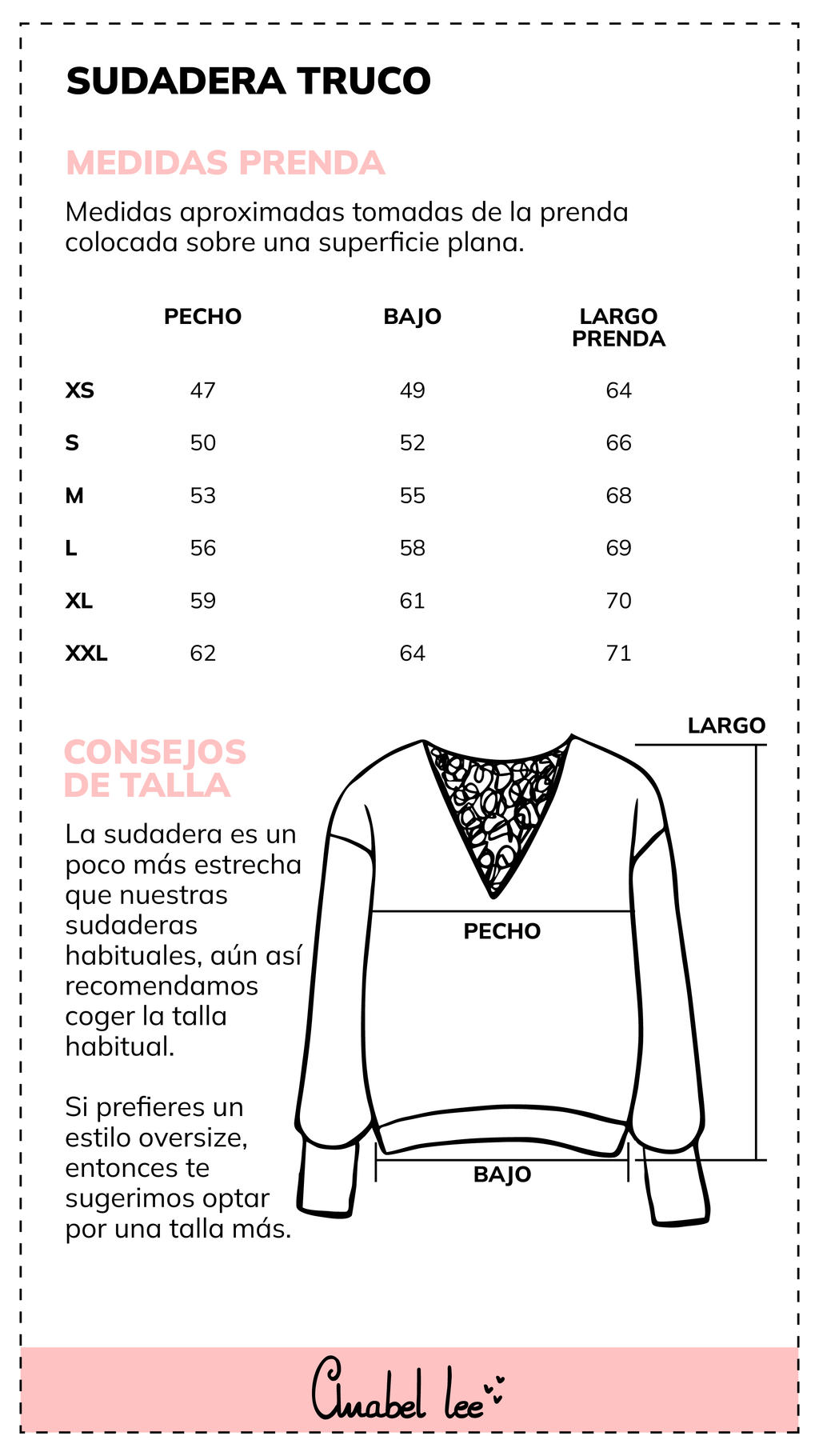 Guía de tallas SUDADERA TRUCO