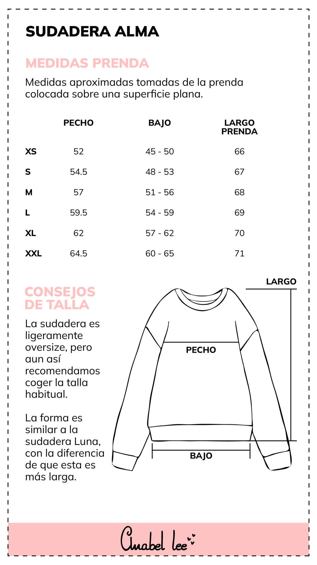 Guía de tallas SUDADERA ALMA